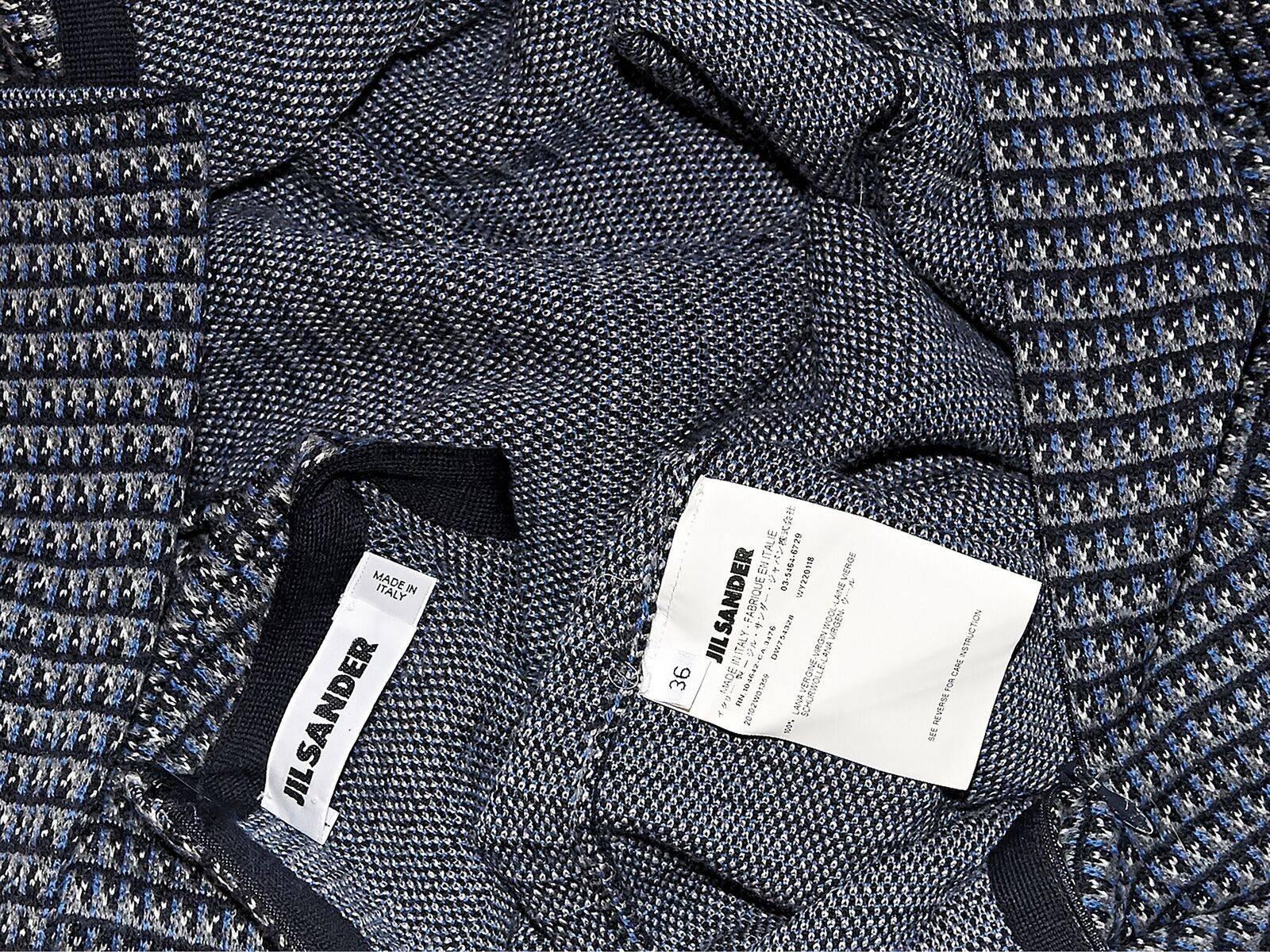 Black Jil Sander Blue Knit Long-Sleeve Dress