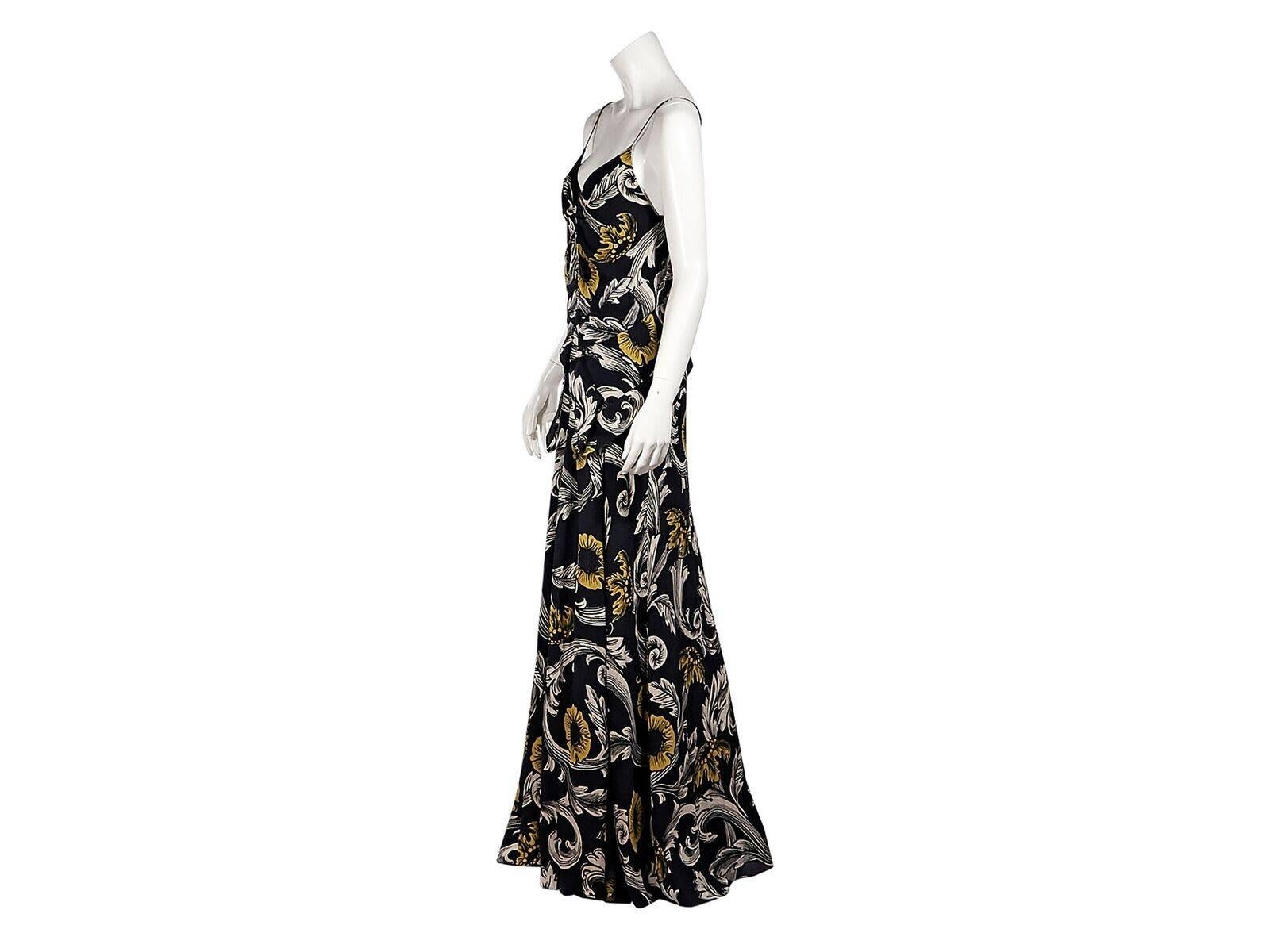 Product details:  Multicolor floral-printed silk maxi dress by Burberry Prorsum.  Deep v-neck.  Sleeveless.  Deep scoopback.  Concealed back zip closure.  Label size IT 40.  30