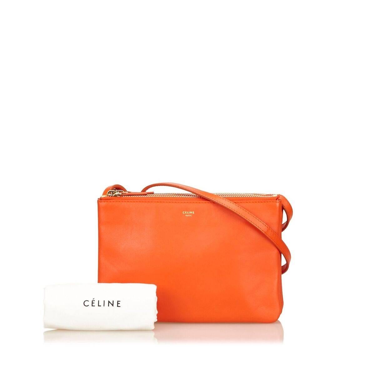 Orange Celine Leather Trio Crossbody Bag 1