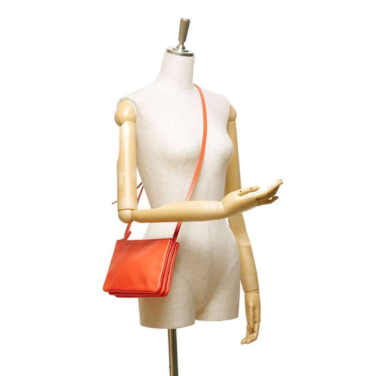Women's Orange Celine Leather Trio Crossbody Bag