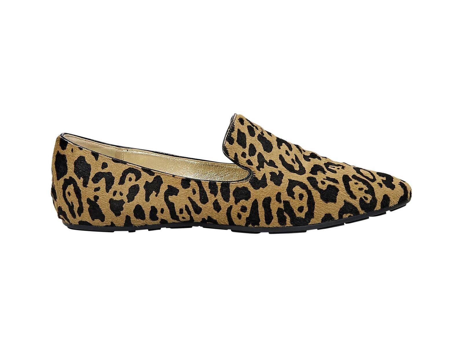 Product details:  Multicolor leopard-print pony hair loafers by Jimmy Choo.  Round toe.  Slip-on style. 
Condition: Pre-owned. Very good.
Est. Retail $855