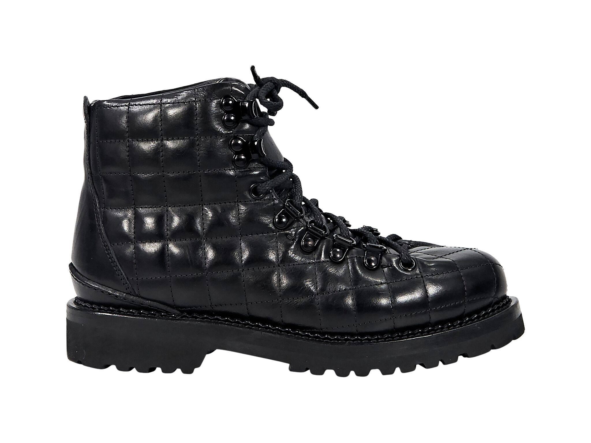 Women's Black Buttero Quilted Leather Combat Boots