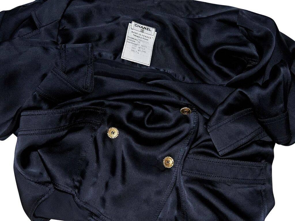 Navy Blue Vintage Chanel Silk Blouse In Good Condition In New York, NY