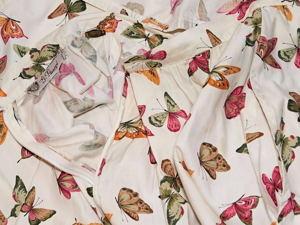 Beige Multicolor Vintage Gucci Butterfly A-Line Skirt