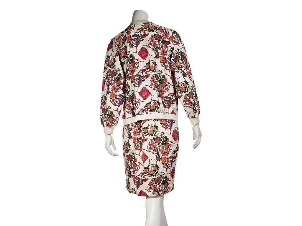 Beige Multicolor Vintage Hermes Floral Cotton Skirt Set