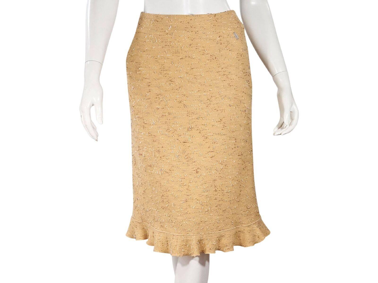 Beige Yellow Chanel Tweed Pencil Skirt