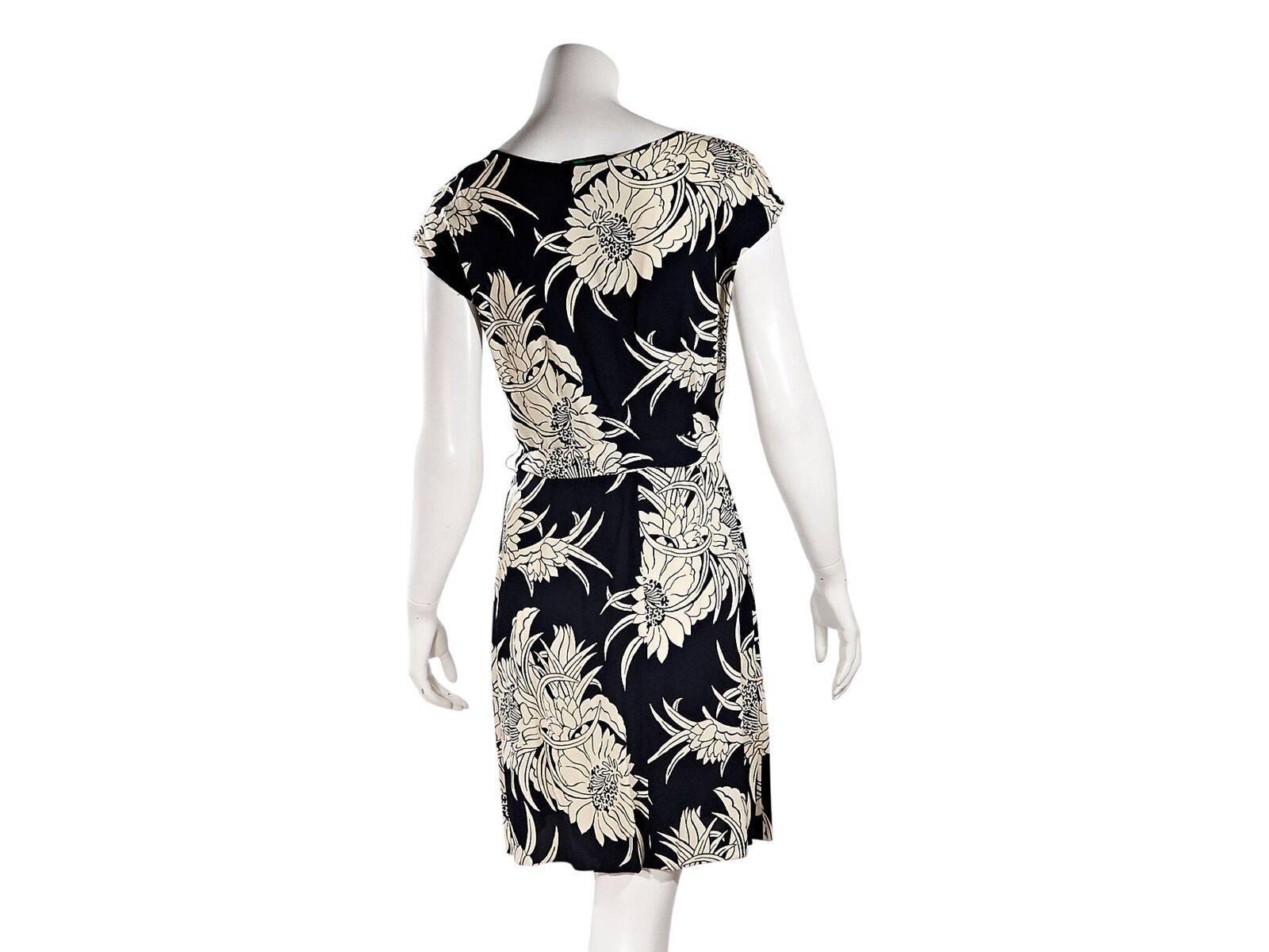 Navy Blue & White Prada Floral-Printed Jersey Dress In Good Condition In New York, NY