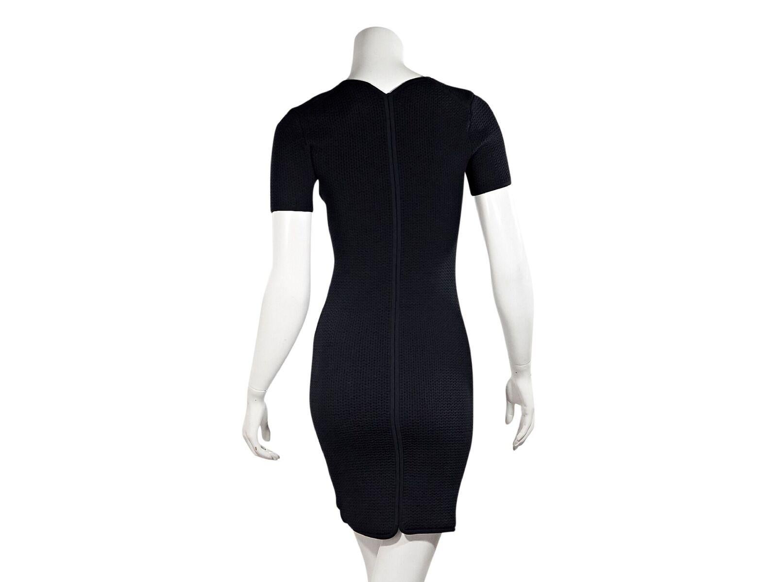 Product details:  Navy blue waffle knit sheath dress by Alexander Wang.  Stretch fit. Crewneck.  Short sleeves.  Pullover style.  34