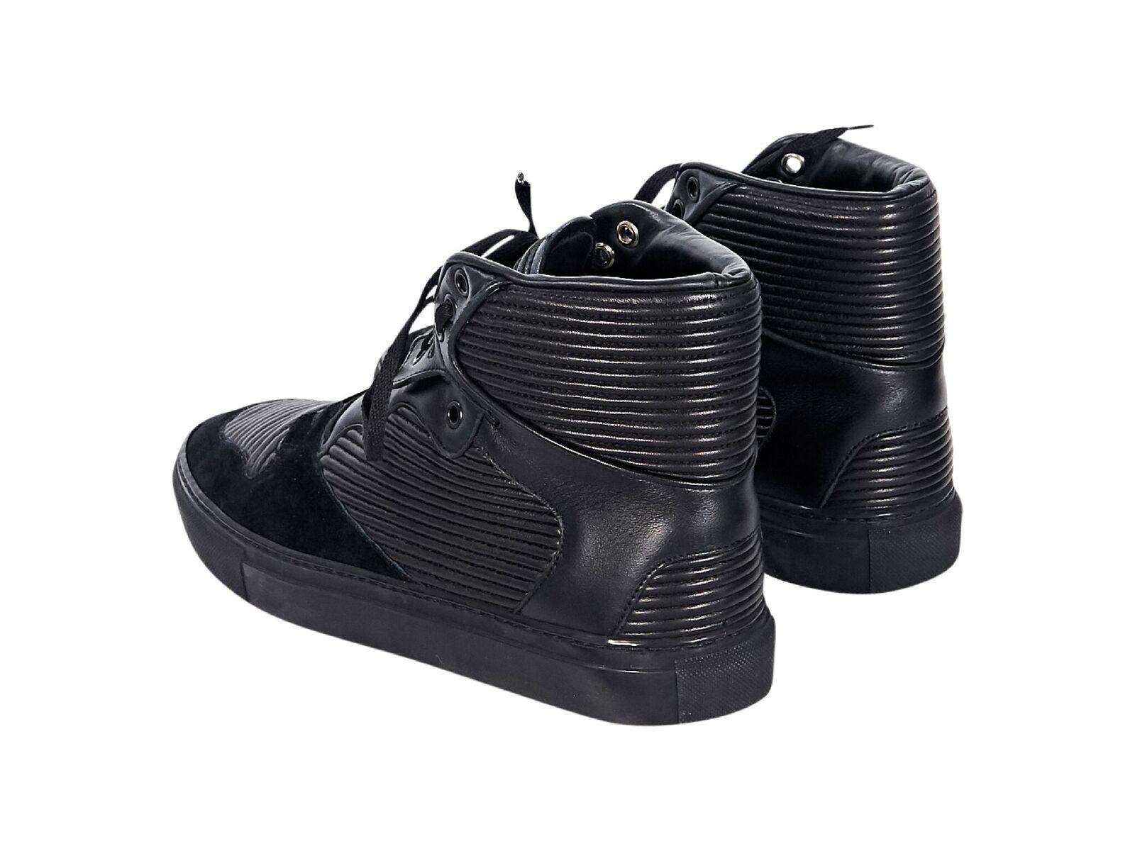 Black Balenciaga Ribbed Leather High Tops In New Condition In New York, NY