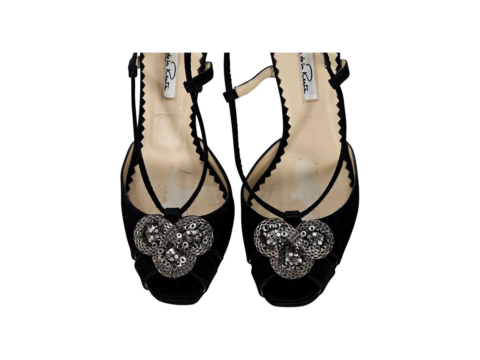 Black Oscar de la Renta Embellished Evening Sandals In Good Condition In New York, NY