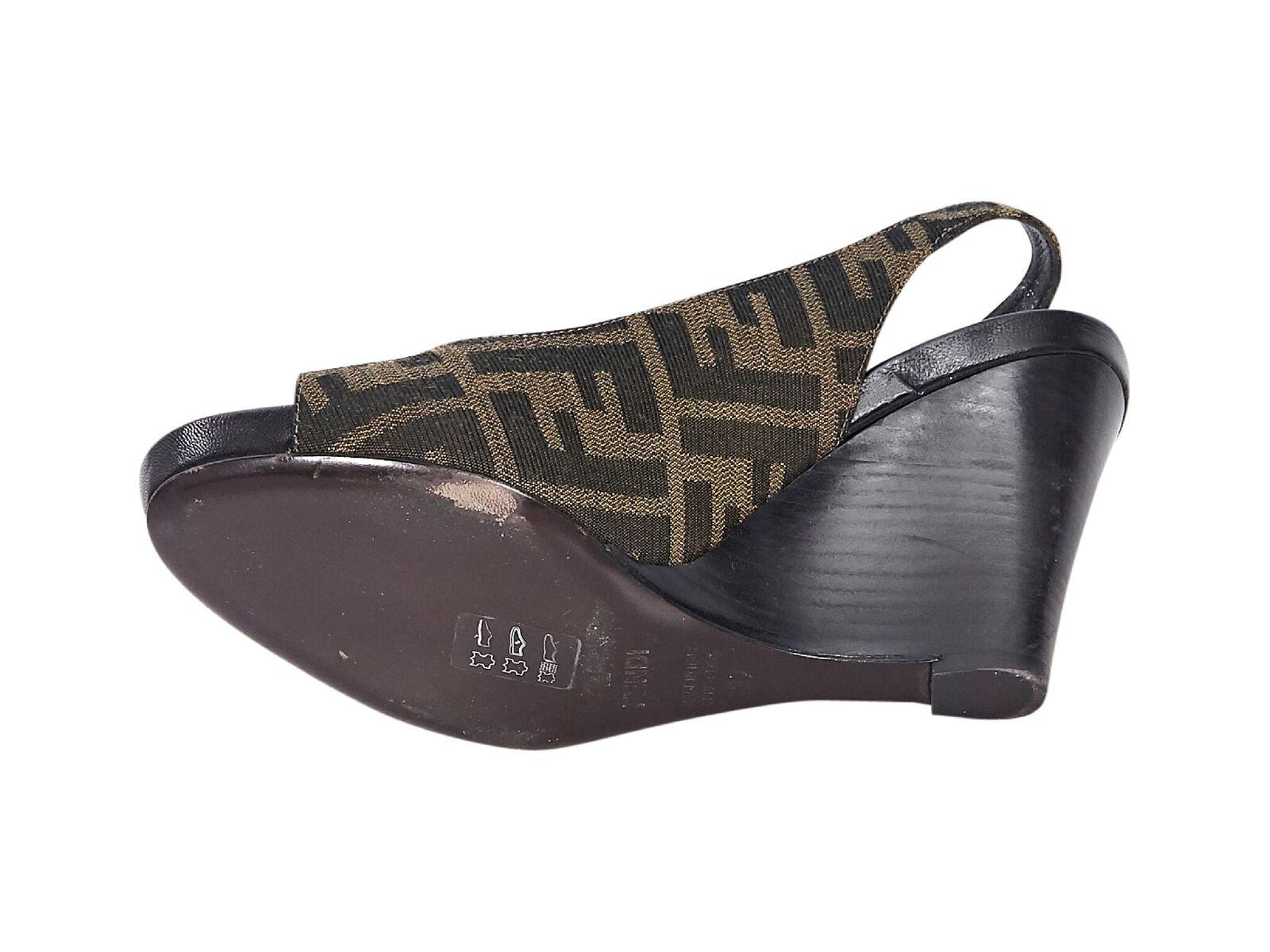 Black Brown Fendi Slingback Wedge Sandals
