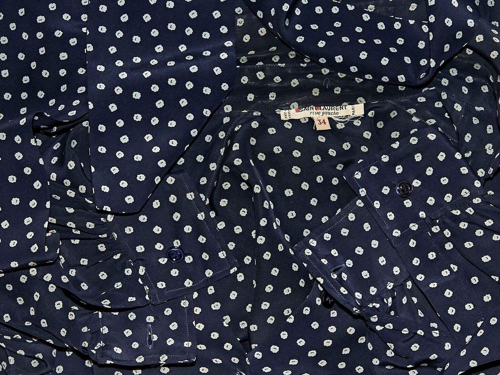 Navy Blue Yves Saint Laurent Printed Blouse In Good Condition In New York, NY