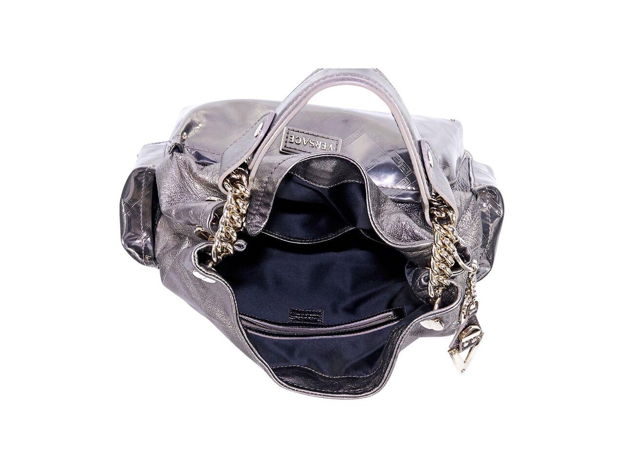 Gray Metallic Copper Versace Leather Hobo Bag