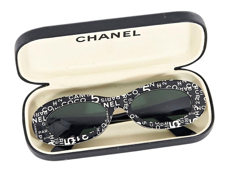 Chanel Black and White Printed Oval Sunglasses at 1stDibs
