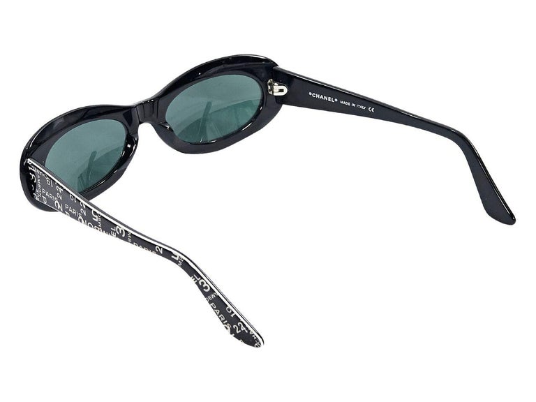 Gray Chanel Black and White Printed Oval Sunglasses