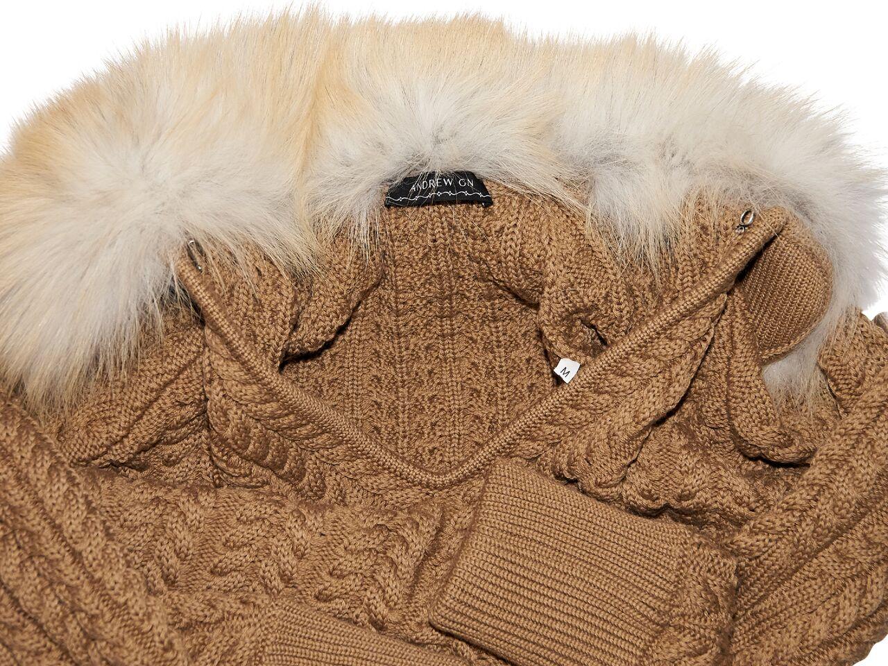 Brown Andrew Gn Fur-Collar Knit Sweater In Good Condition In New York, NY
