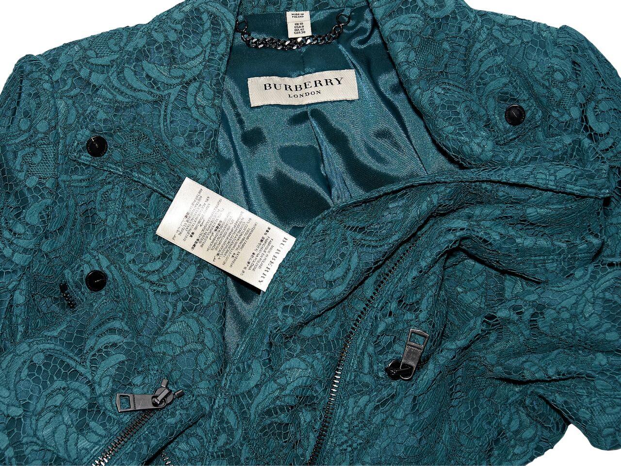 Teal Burberry London Lace Moto Jacket In Good Condition In New York, NY