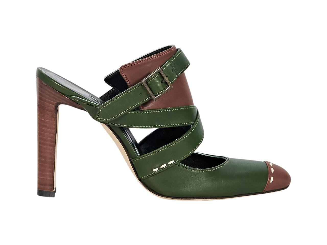 Black Green & Brown Manolo Blahnik Strappy Leather Mules
