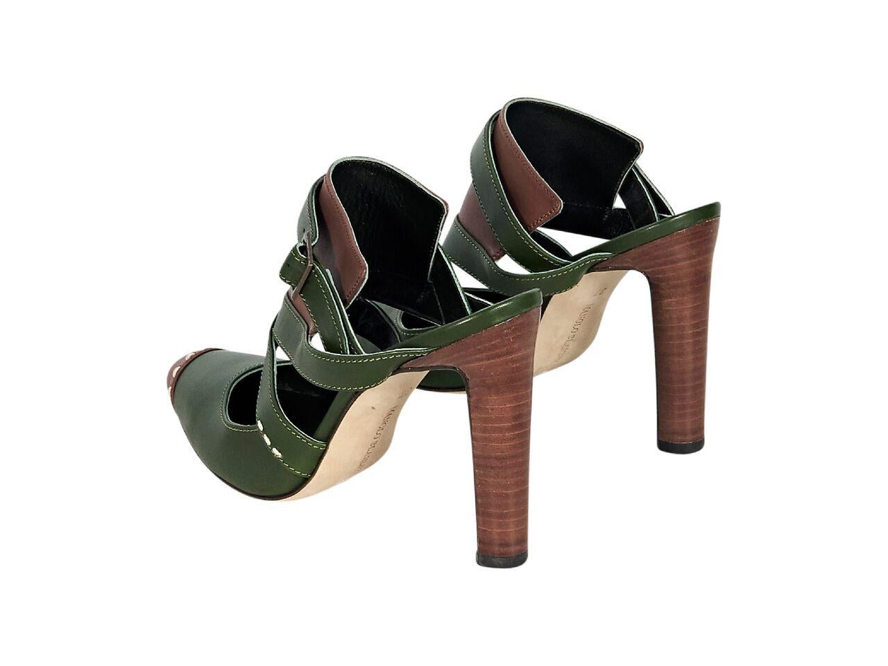 Women's Green & Brown Manolo Blahnik Strappy Leather Mules