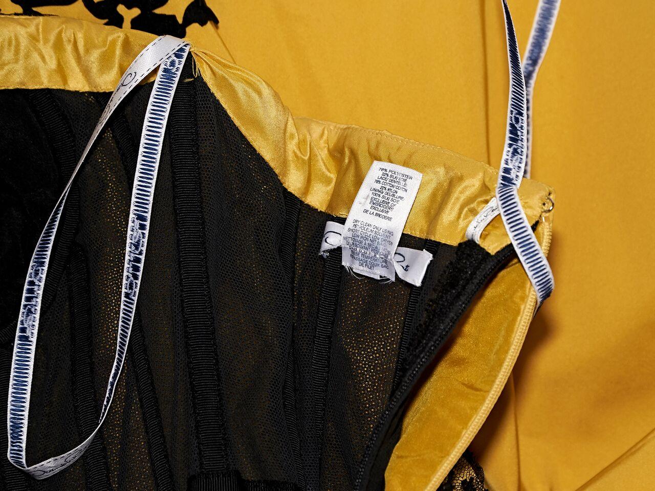 Yellow & Black Oscar de la Renta Strapless Dress In Good Condition In New York, NY