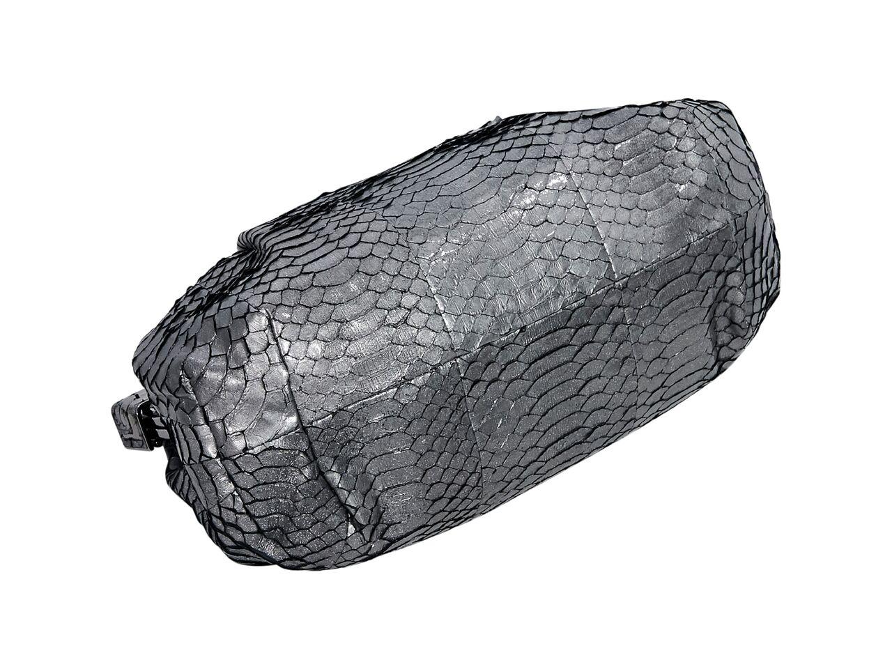 Metallic Silver Judith Leiber Snakeskin Clutch In Good Condition In New York, NY