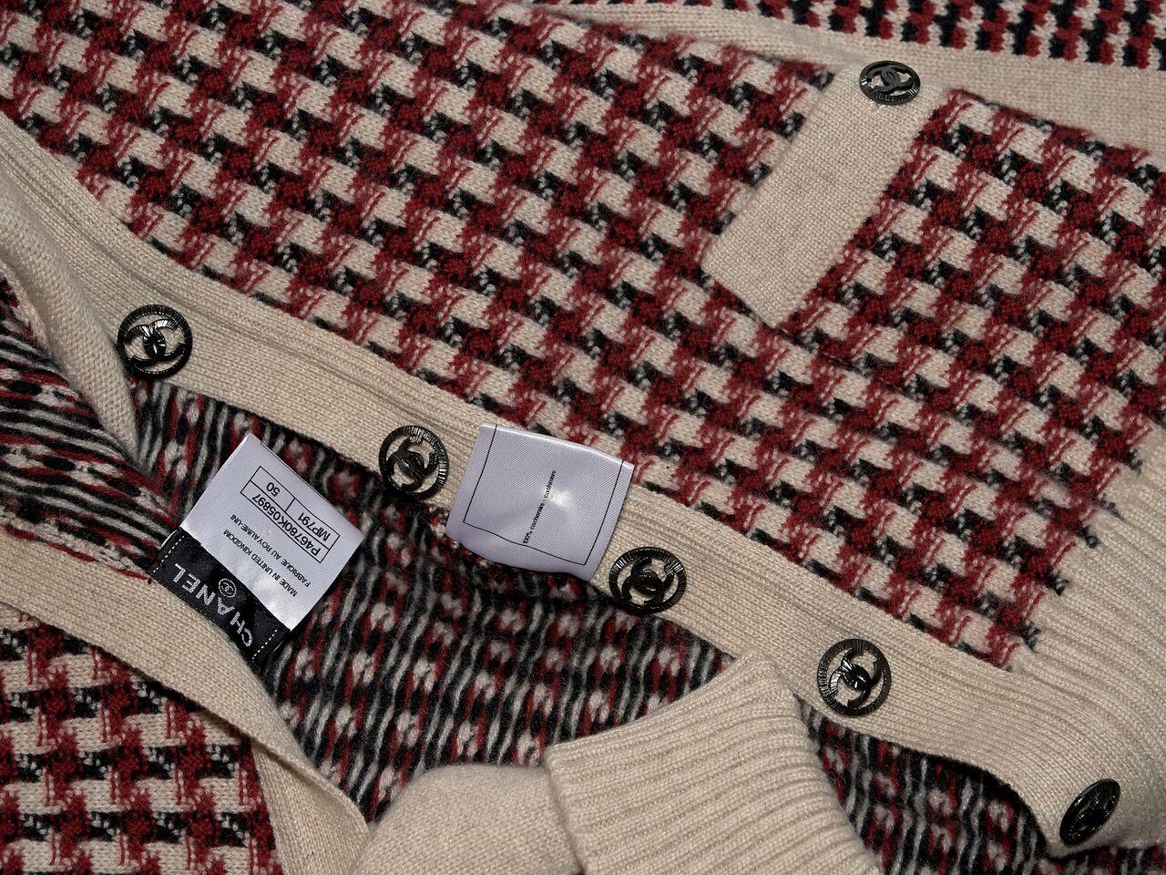 Brown Multicolor Chanel Houndstooth Cashmere Cardigan