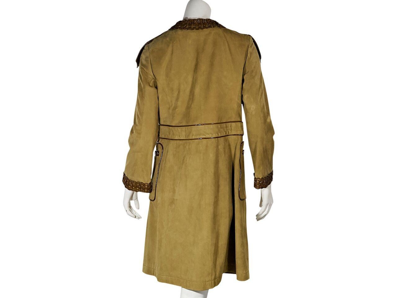 Brown Tan Etro Patent Leather-Trimmed Suede Coat