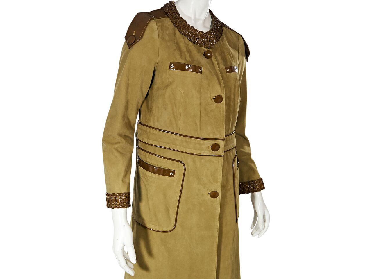 Tan Etro Patent Leather-Trimmed Suede Coat In Good Condition In New York, NY