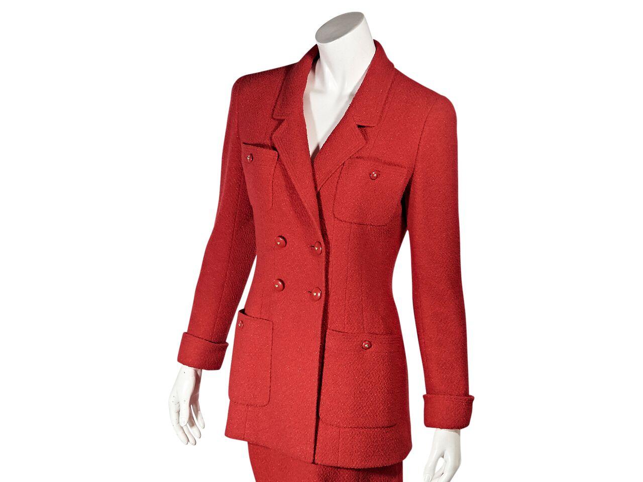 Red Vintage Chanel Skirt Suit Set In Good Condition In New York, NY