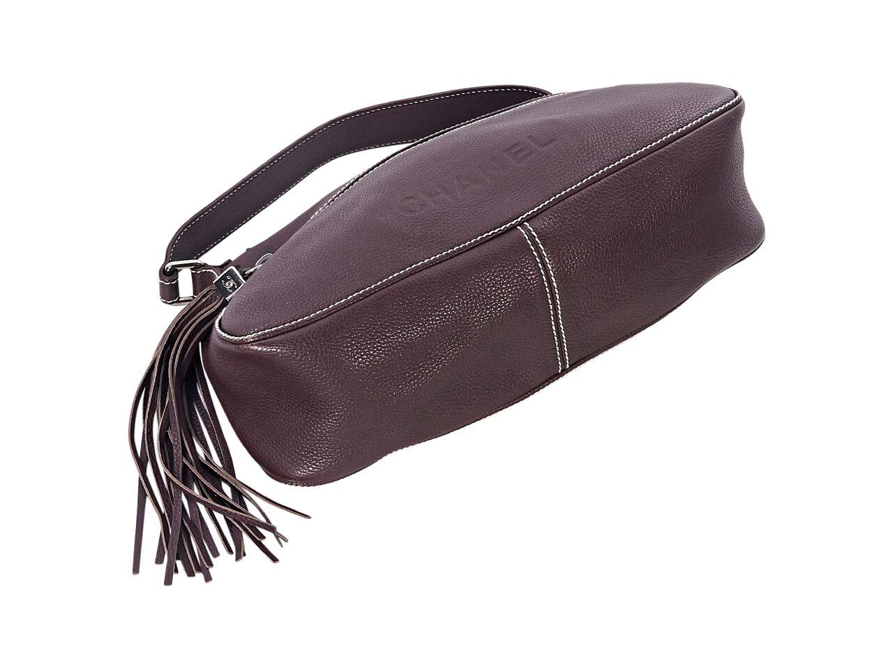 Black Burgundy Vintage Chanel Pebbled Leather Shoulder Bag