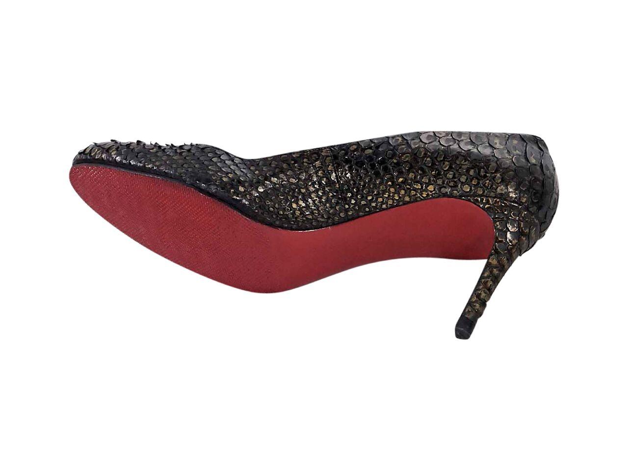 Dark Brown Christian Louboutin Snakeskin Pumps In Good Condition In New York, NY