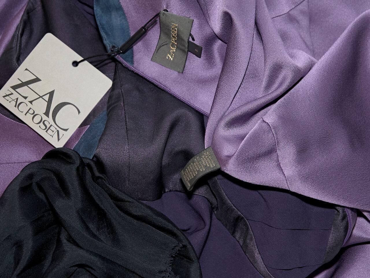 Black Purple Zac Posen Pleated Silk Dress