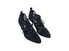 Black Manolo Blahnik Suede Cage Ankle Boots