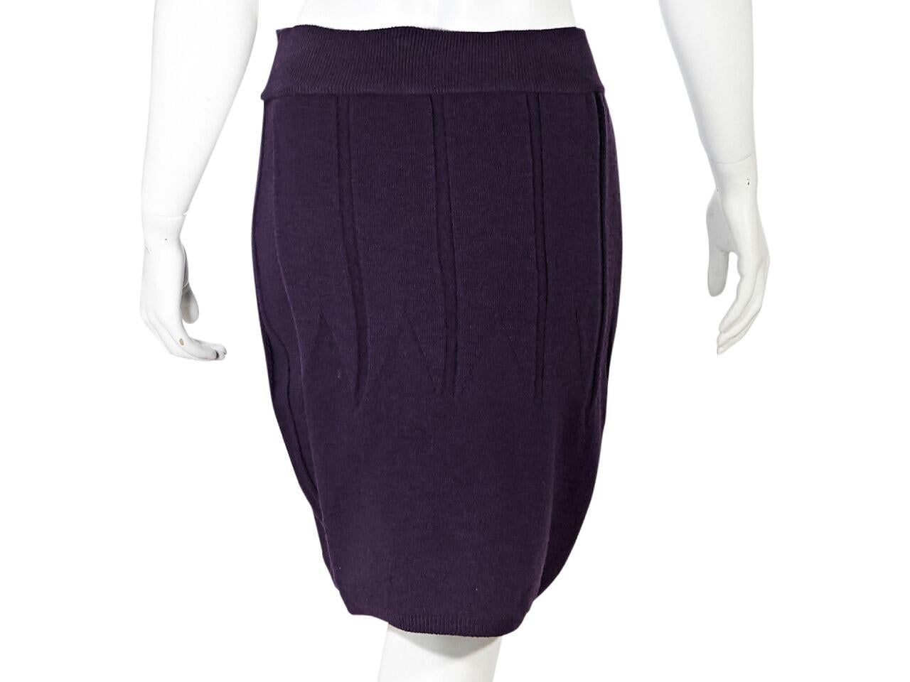 Product details:  Purple stretch wool skirt by Alaia.  Banded waist.  Pull-on style.  28