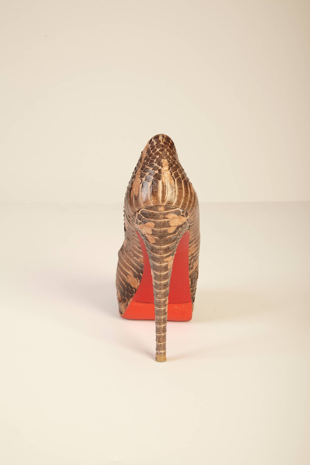 Christian Loubitan Python Peep Toe Heels In Excellent Condition In New York, NY