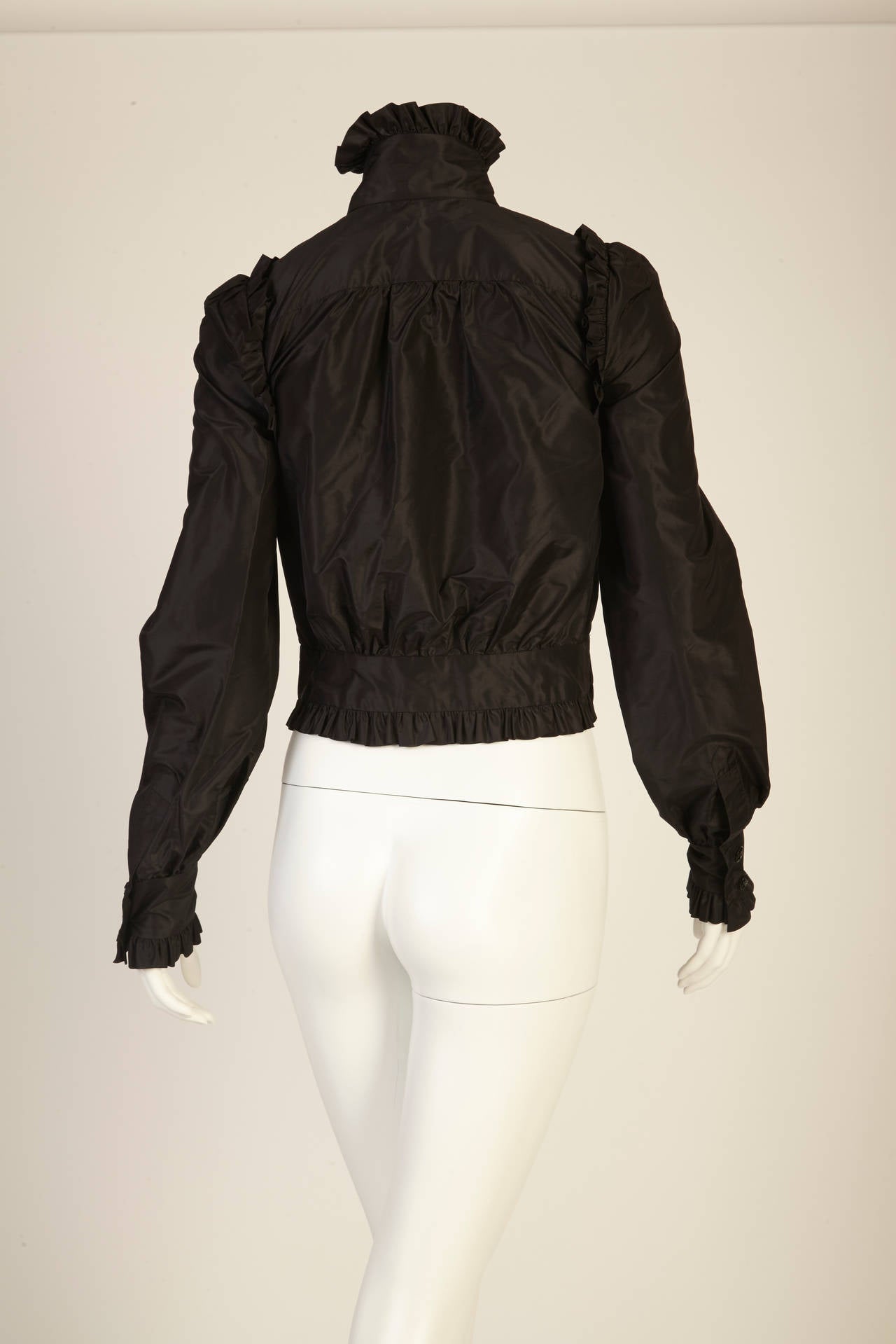2007 Chanel Black Silk Ruffled Jacket In Excellent Condition In New York, NY