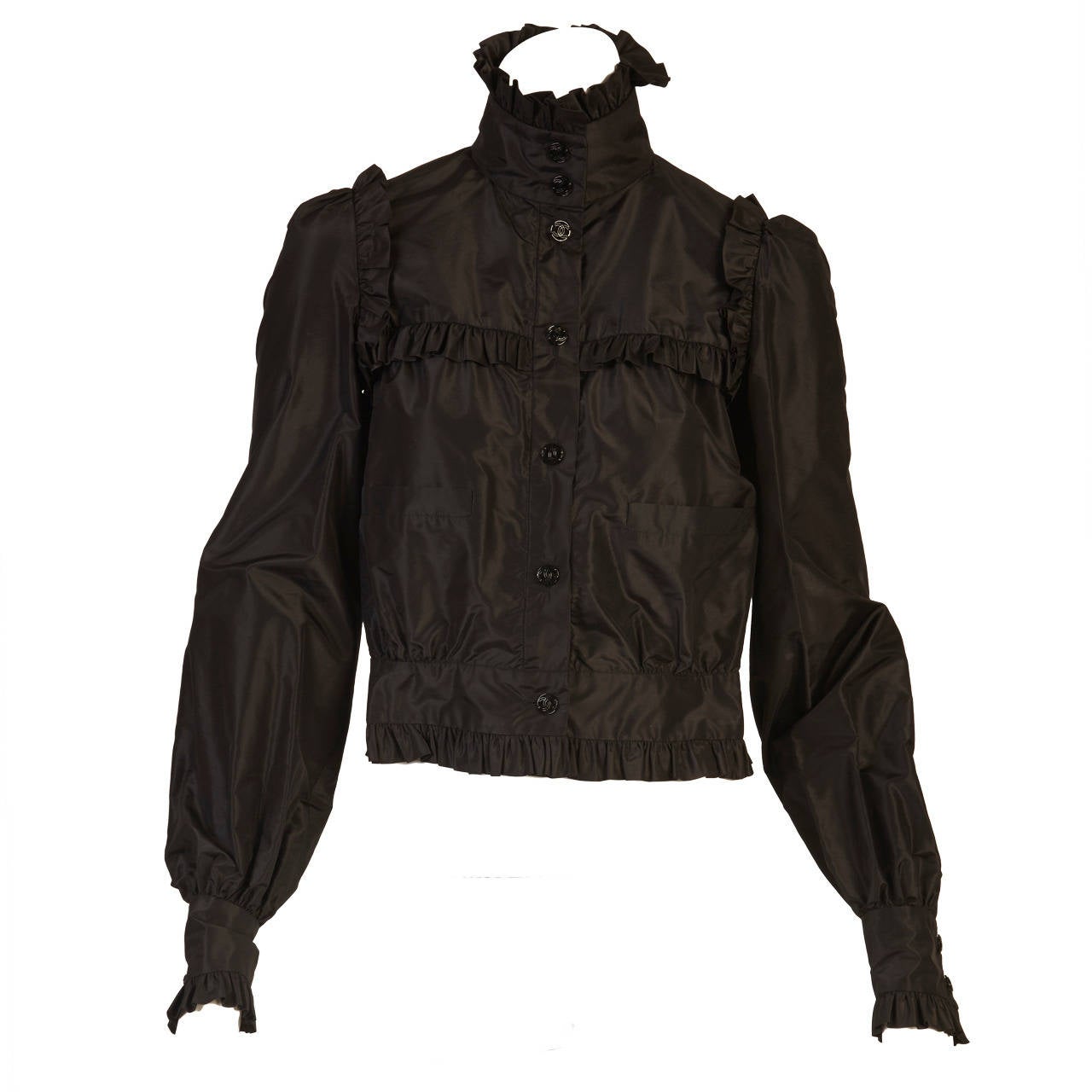 2007 Chanel Black Silk Ruffled Jacket