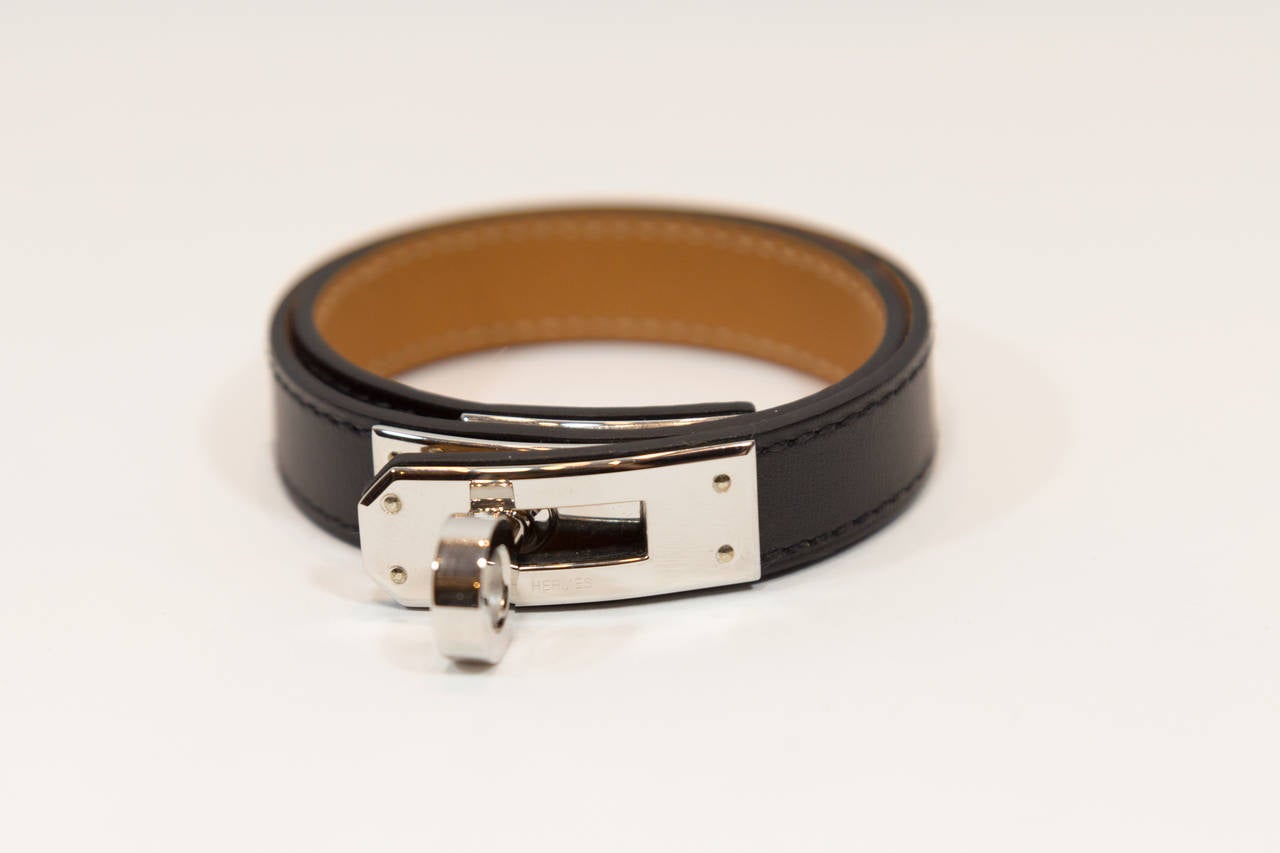 Hermes 2015 Bracelet Black Kelly Double Tour Palladium Hardware In New Condition In New York, NY