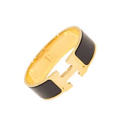Hermes Black Enamel and Gold Wide Clic Clac H Pm Bracelet
