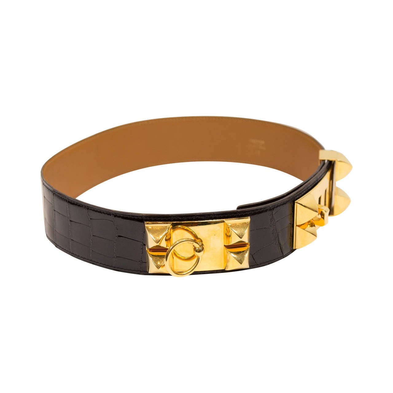 Hermes Black Collier de Chien Crocodile Belt