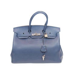 Hermes Blue Jean Leather Birkin Bag