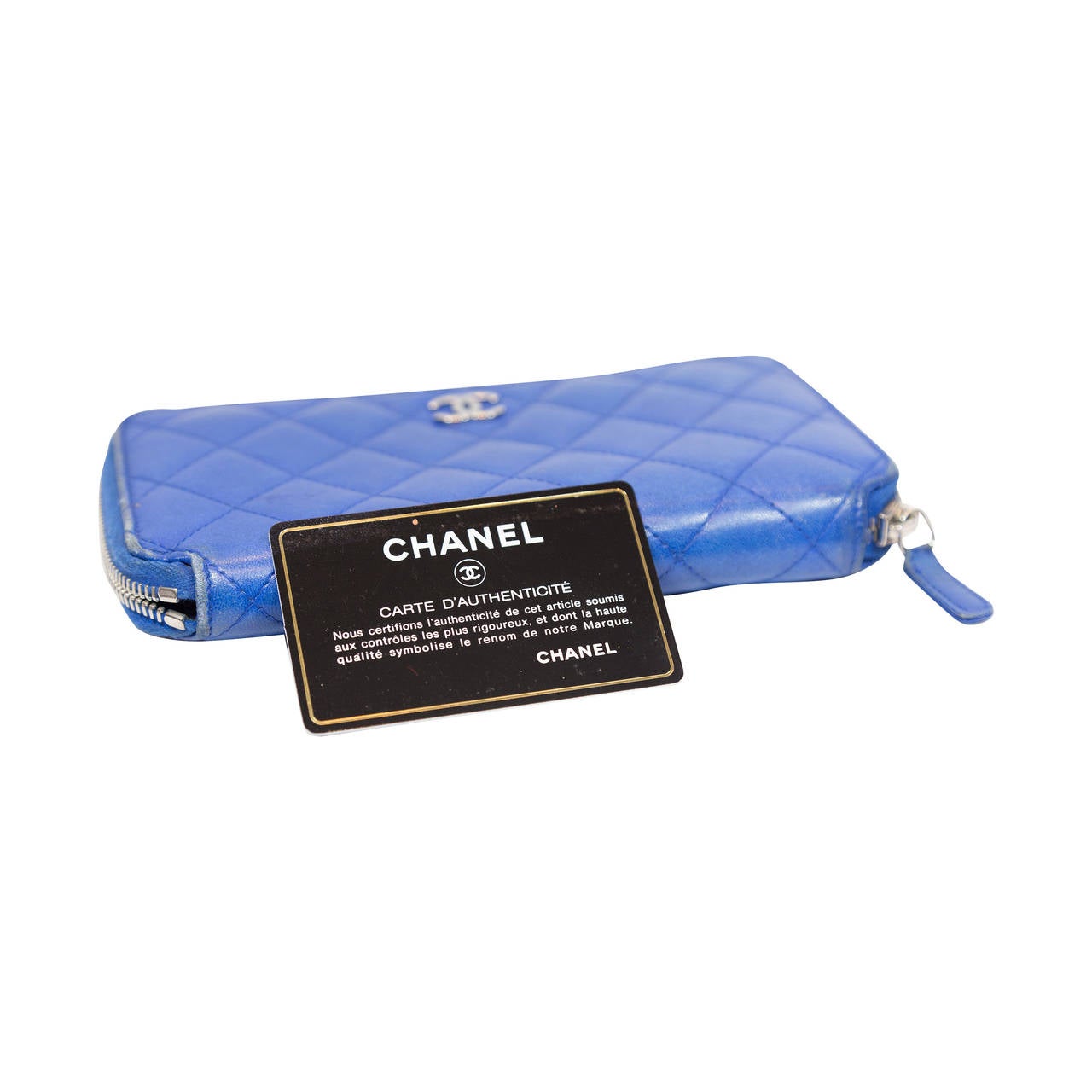 Chanel Blue Quilted Leather Large Zip Wallet