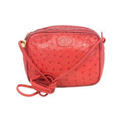 Gucci Red Vintage Ostrich Cross Body Bag