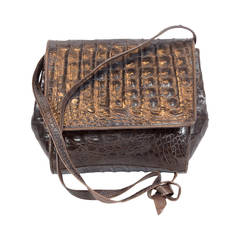 Donna Karan Vintage Chocolate Brown Crocodile Shoulder Bag