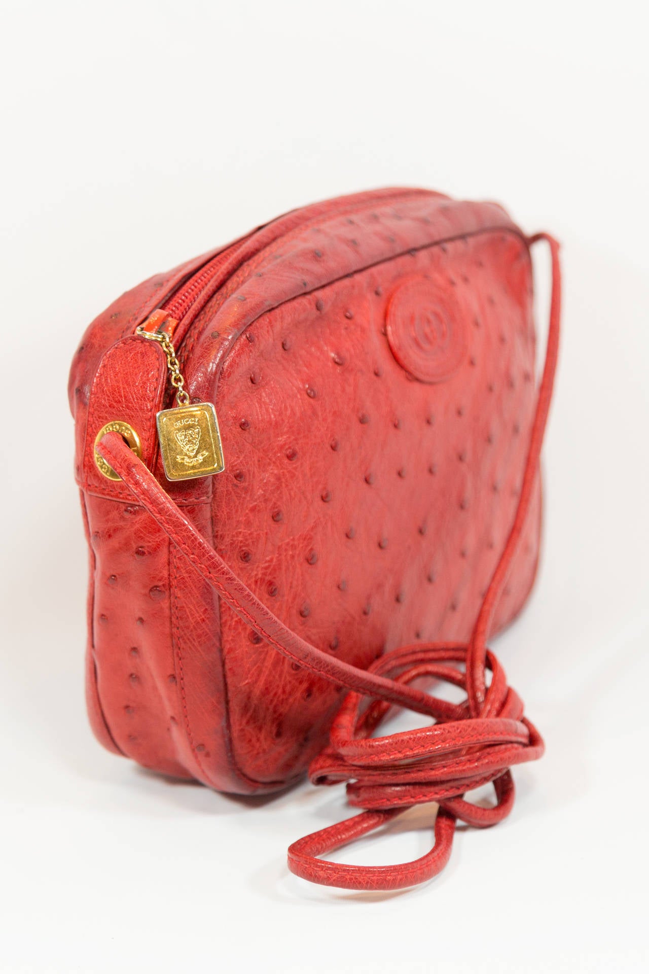 Gucci Red Vintage Ostrich Cross Body Bag At 1stdibs Gucci Red Vintage Ostrich Cross Body Bag In Good Condition For New York