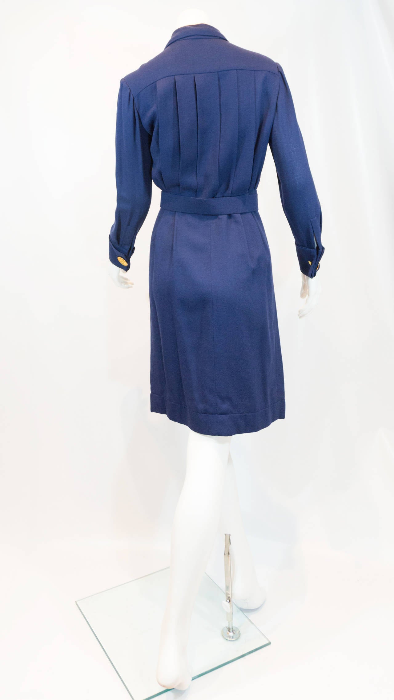 Purple Chanel Vintage Blue Dress with Gold Button Detail and Belt