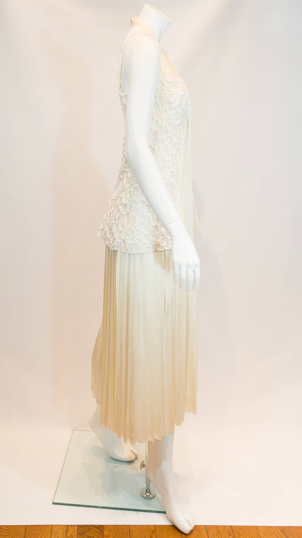 Beige Chanel 2014 White Silk Textured Dress