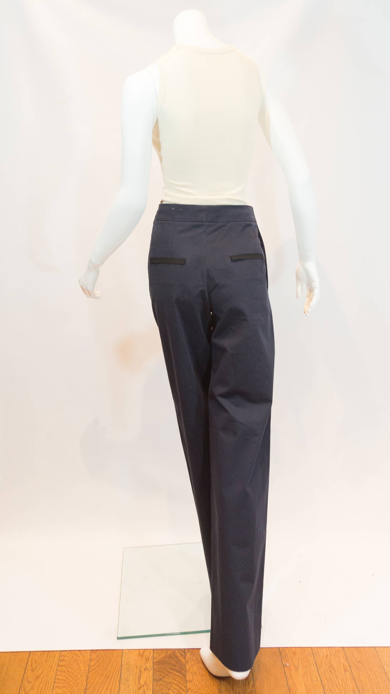 Women's Chanel 2014 Navy Blue Pants with Black Trim