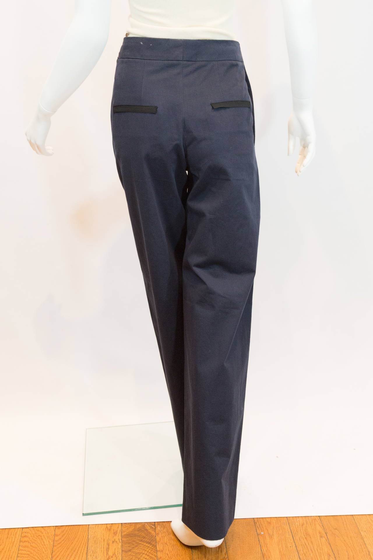 Chanel 2014 Navy Blue Pants with Black Trim 1