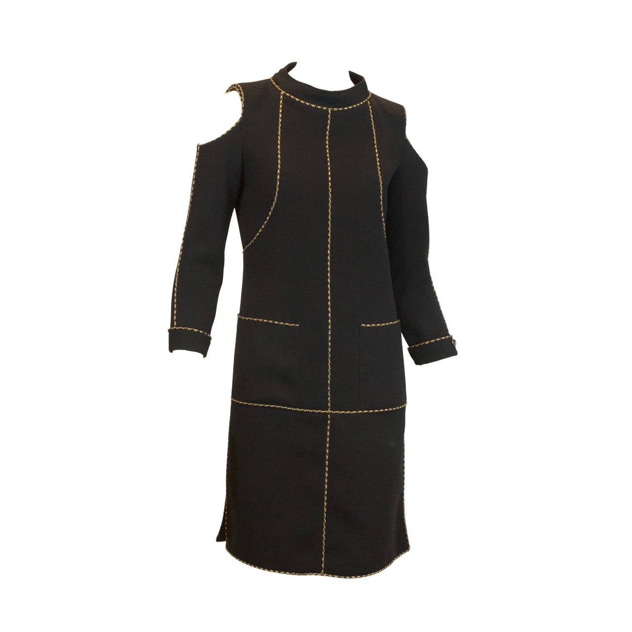 2014 Chanel Black Dress with Multicolor Trim